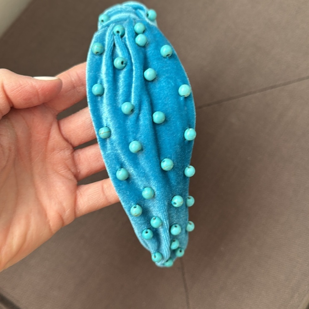 Turquoise Velvet Beaded Headband - Picture 5 of 6